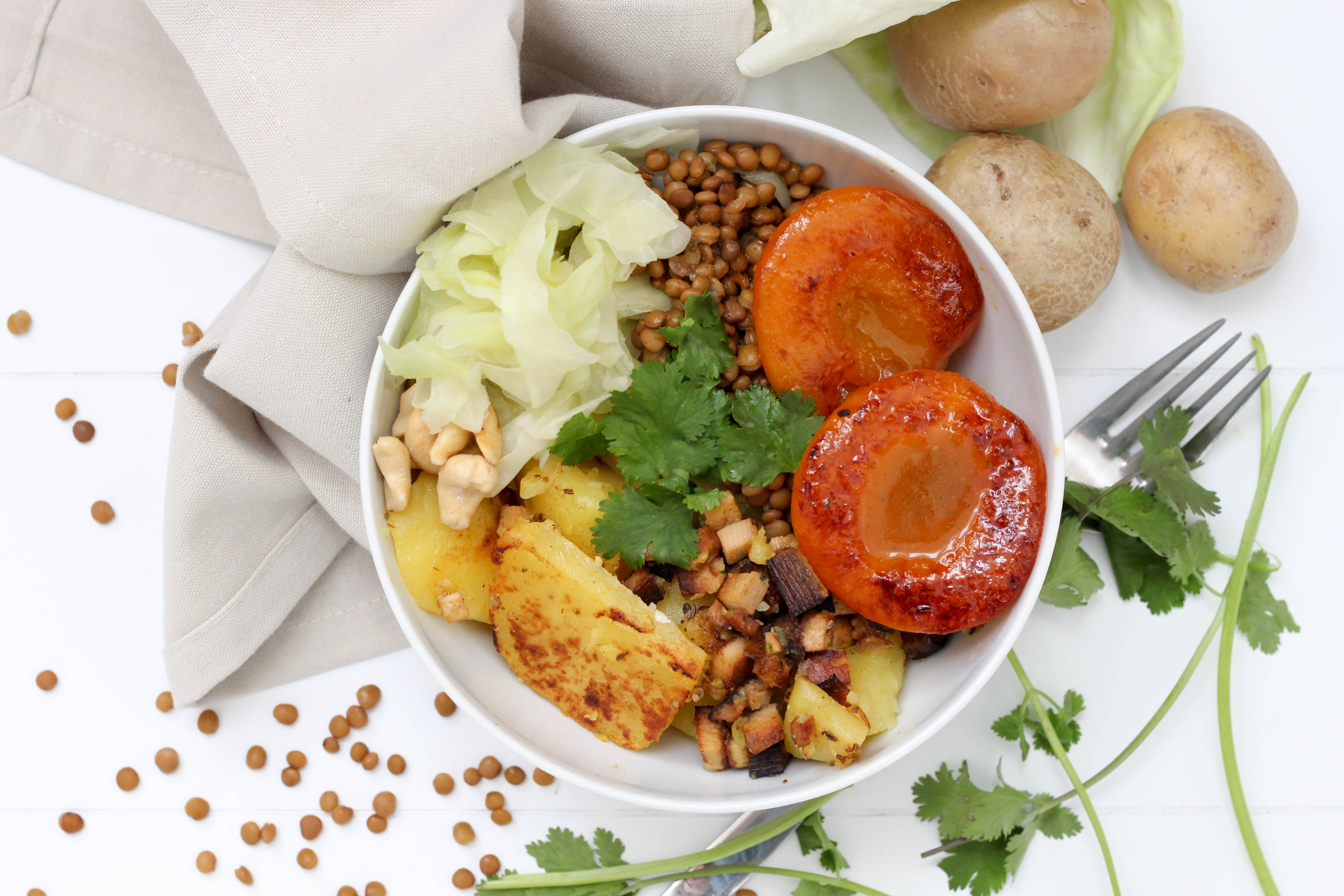Bowl - Vegan - Kraut - Koriander - Pfirsich - Healthy - Plantbased -Homespa - Krautschüsserl