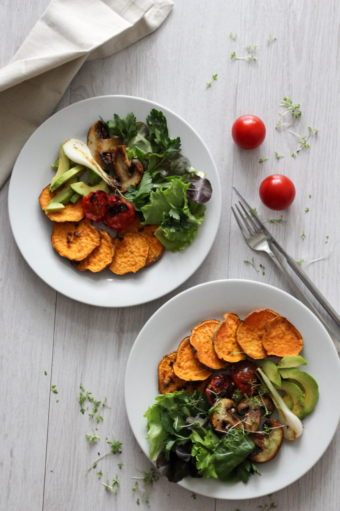 Veganer Knollenwinde Salat vom Ofen oder Grill, Süßkartoffel, Vegan, Vegan im Sommer, Austrianfood