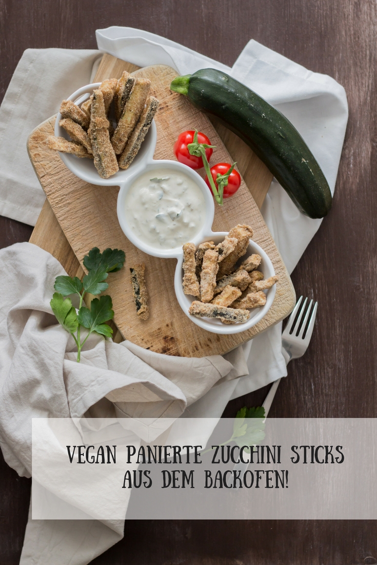 Vegan panierte Zucchini Sticks aus dem Backofen!